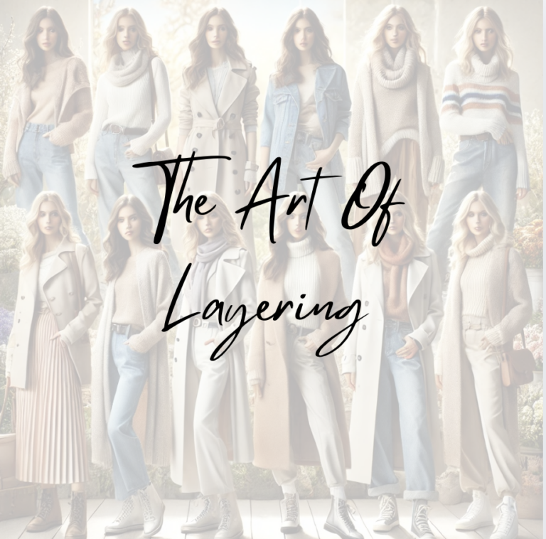 multiple women in various layered outfit ideas for both spring and winter. The spring section showcases stylish wom